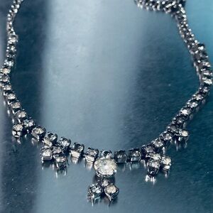 Vintage Rhinestone Silver Tone Necklace